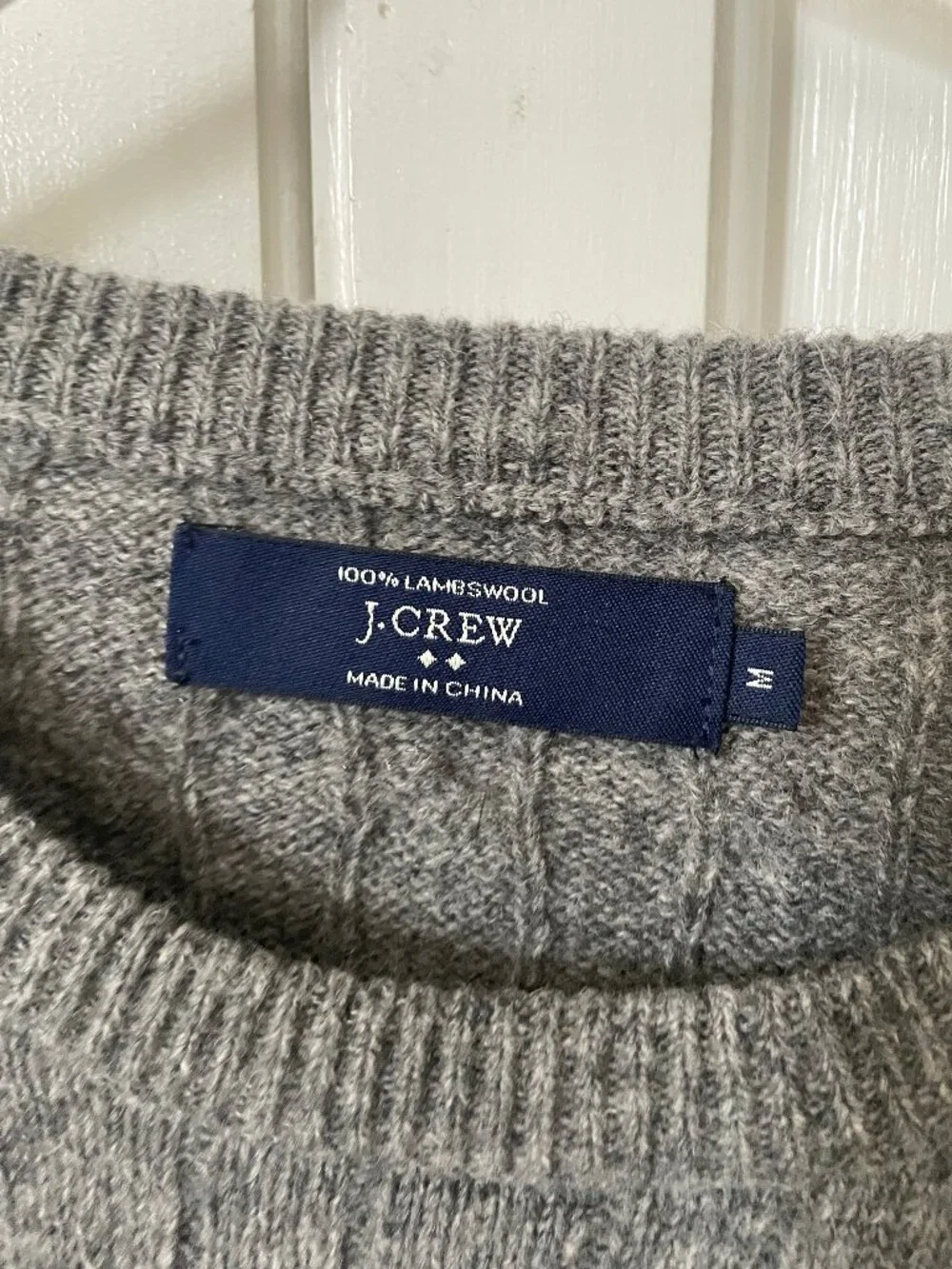J.Crew factory lambswool mens crewneck gray cable knit sweater M *DESCRIPTION*